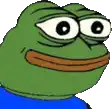 a green frog with big eyes is wearing a blue shirt and smiling .
