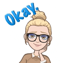 a cartoon of a woman with glasses and the word okay above her head