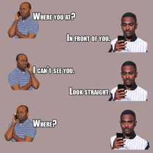a man talking on a cell phone with the words where you at in front of you