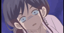 a cartoon girl is making a funny face with her eyes closed .