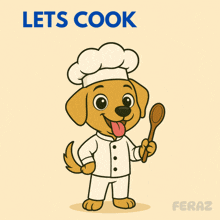 a cartoon dog in a chef 's hat holding a wooden spoon