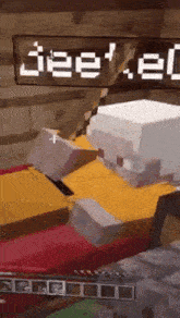 a screenshot of a minecraft game with a sign that says jeeet.eu