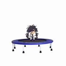 a blue trampoline has a cartoon character on it