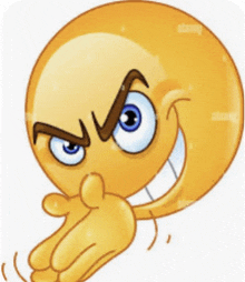 a cartoon smiley face with an angry face and a hand covering his mouth .