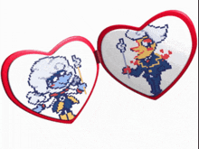 a heart shaped mirror with a pixelated image of a man holding a sword