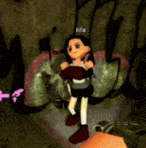 a video game character named tifa is standing in front of a graffiti wall