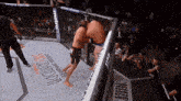 two men are fighting in a boxing ring with a banner that says toyota