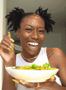 Girl Eating Salad Lady Pretending To Like Salad GIF - Girl Eating Salad Lady Pretending To Like Salad Salad GIFs