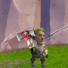 a cartoon character is holding a roll of paper towels with a cross on it