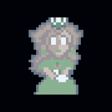 a pixel art drawing of a statue with a white face