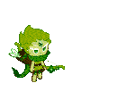 a cartoon character with green hair and a bow and arrow