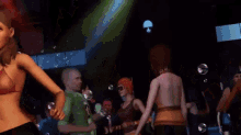 a woman in a bikini is dancing in a dark room