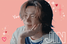 a picture of a young man with the name jin written below him