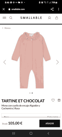 a screenshot of a smallable website shows a pink outfit