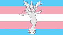 a cartoon drawing of a ghost on a pink and blue background