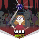 a poster for wen crypto shows rick and morty