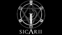 a black and white logo for sicariii with a sword in the middle