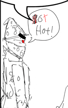 a drawing of a man with a speech bubble saying hot