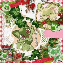 a picture of a green cat with strawberries and a picmix logo