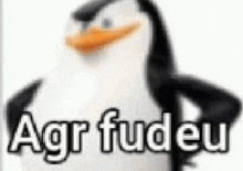 a blurry picture of a penguin with the words agr fud eu on it .