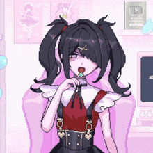 a pixel art drawing of a girl with pigtails eating a popsicle