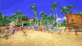 a blurry picture of a beach with palm trees and a sign that says ' hawaii '