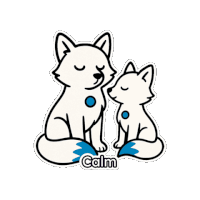 two foxes are sitting next to each other and the word calm is on the bottom