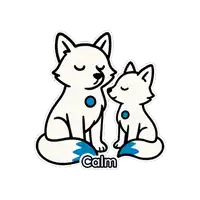 two foxes are sitting next to each other and the word calm is on the bottom