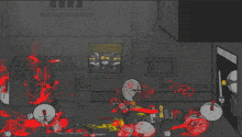 a group of cartoon characters are fighting in a room with a poster that says " every a criminal "