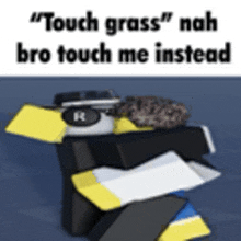 a picture of a robot that says " touch grass nah bro touch me instead "