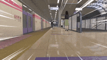 a woman is walking in a subway station with a sign that says a on it