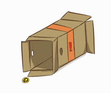 a cartoon character is laying in a cardboard box with an exclamation point on it