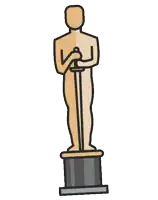 a statue of a man holding a sword on a podium