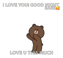 a cartoon bear is surrounded by red hearts and says `` i love you ! good night babe love u this much ''