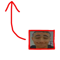 a picture of a man with a red arrow pointing upwards