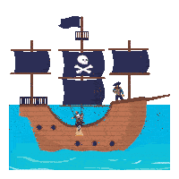 a pirate ship with a skull and crossbones flag on it