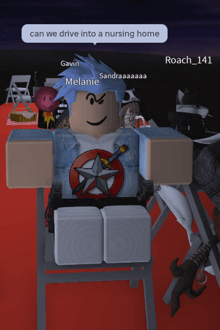 a screenshot of a video game with the words can we drive into a nursing home on the bottom