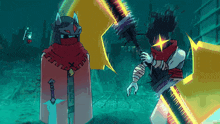 a cartoon of a knight with a sword and a shield