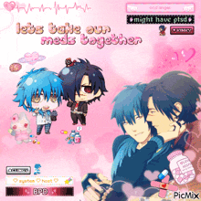 a picture of two anime characters with the words let 's take our meds together on the bottom