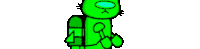 a cartoon drawing of a person playing a trombone with the letter a on the back