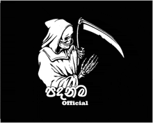 a grim reaper with a scythe on a black background .