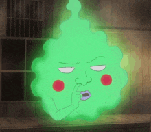a cartoon character with a green smoke coming out of it 's mouth