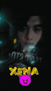 a close up of a person 's face with the word kena on the bottom right