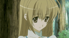 a girl with long blonde hair and pink eyes