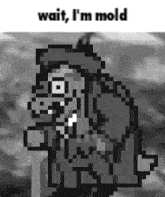 a pixel art of a monster with the words `` wait , i 'm mold '' above it .
