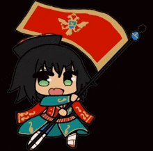 a cartoon of a girl holding a flag that says ' a ' on it