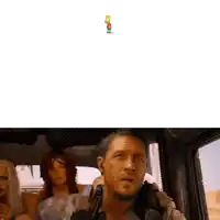 bart simpson is flying over a man 's head