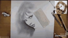 a drawing of a woman 's face is made in animotoca