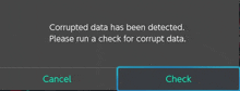 a screen shows that corrupted data has been detected