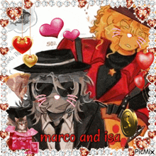 a picture of a man and a cat with the words marco and isa on the bottom